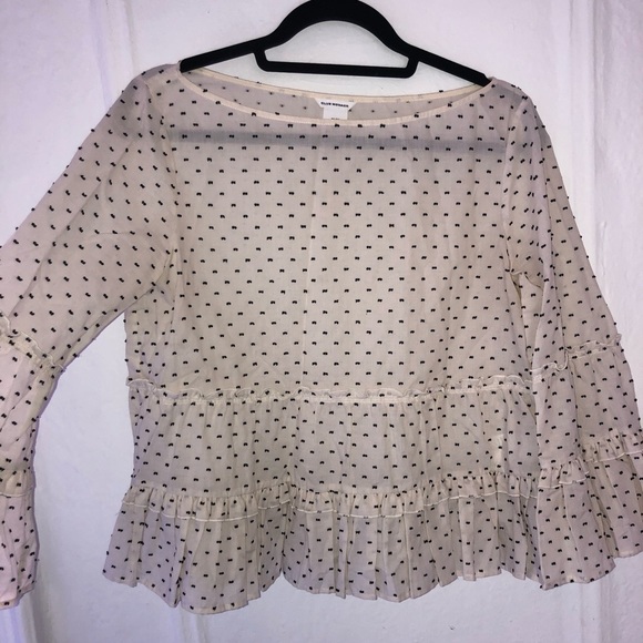 Club Monaco boat neck Swiss dot bell sleeve blouse - Picture 2 of 5